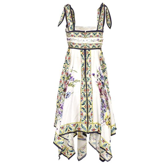 Dolce & Gabbana Majolica Print Silk Handkerchief Hem Dress in White 40IT/S - Picture 3 of 7